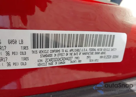 2012 Dodge Grand Caravan Crew from USA, damaged, VIN 2C4RDGDGXCR244227